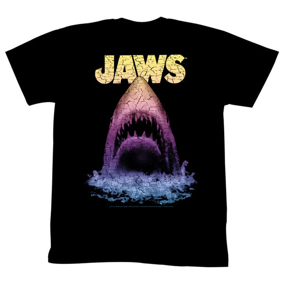 Jaws Tall T-Shirt Distressed Cracked Fading Gradient Black Tee - Yoga Clothing for You