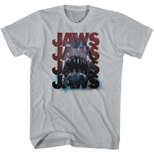 Jaws T-Shirt Cracked Logo Shark Head Silver Tee - Yoga Clothing for You