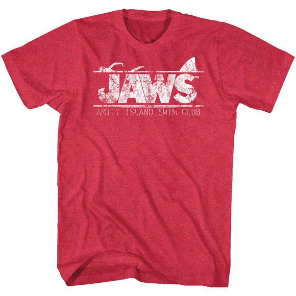 Jaws T-Shirt Distressed Amity Island Swim Club Cherry Heather Tee - Yoga Clothing for You