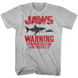 Jaws T-Shirt Swimming In Your Ocean Eating People Up Gray Heather Tee - Yoga Clothing for You
