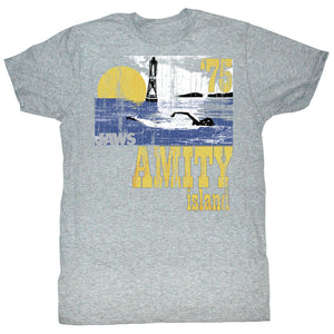 Jaws T-Shirt Amity Island Going Swimming Gray Heather Tee - Yoga Clothing for You