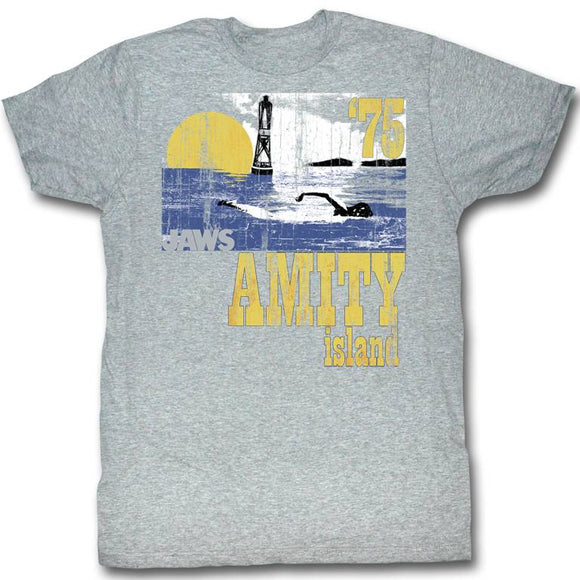 Jaws Tall T-Shirt Amity Island Going Swimming Gray Heather Tee - Yoga Clothing for You