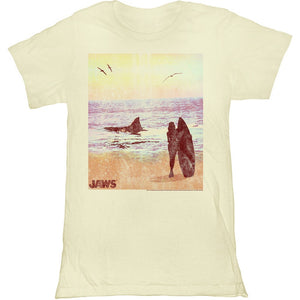 Jaws Juniors Shirt Distressed Surfside Silhouette Natural Tee - Yoga Clothing for You