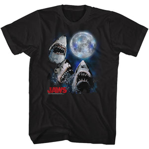 Jaws T-Shirt Three Shark Moon Mock Black Tee - Yoga Clothing for You