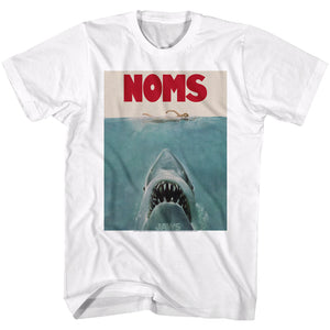 Jaws Tall T-Shirt NOMS Poster Funny White Tee - Yoga Clothing for You