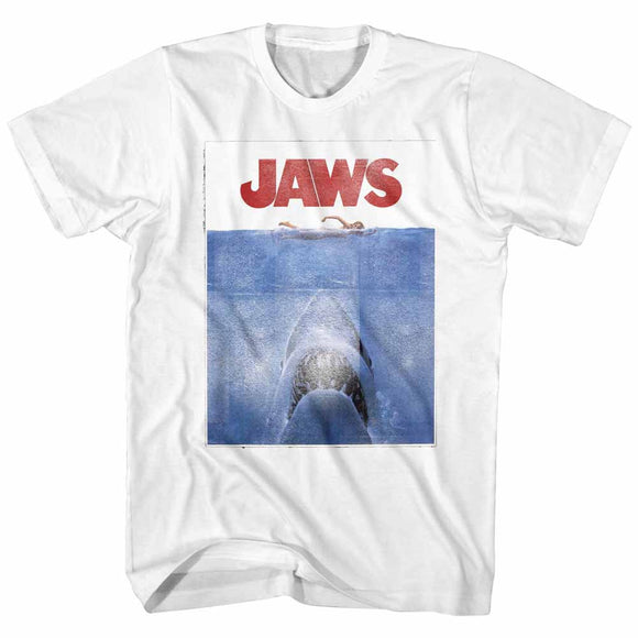 Jaws Tall T-Shirt Distressed Movie Poster White Tee - Yoga Clothing for You