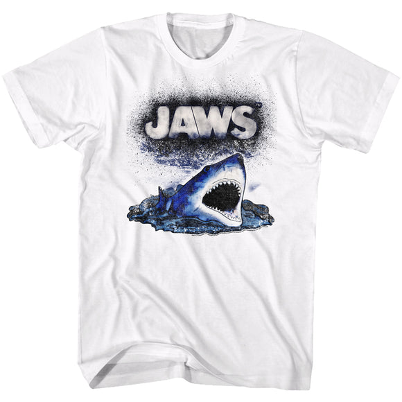Jaws T-Shirt Spray Paint Cartoon White Tee - Yoga Clothing for You