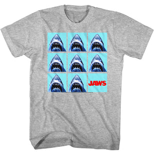 Jaws Tall T-Shirt Undefeatable Block Repeat Gray Heather Tee - Yoga Clothing for You