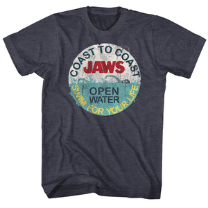 Jaws T-Shirt Distressed Swim For Your Life Circle Navy Heather Tee - Yoga Clothing for You