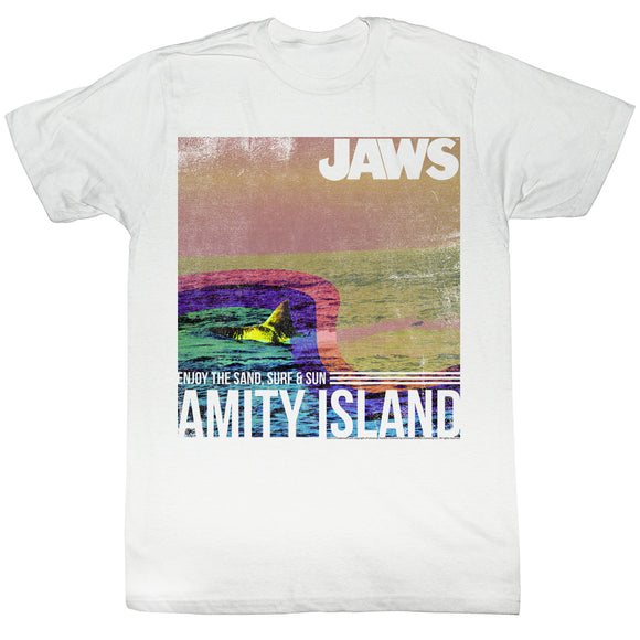 Jaws Tall T-Shirt Distressed Enjoy The Sand, Surf & Sun White Tee - Yoga Clothing for You