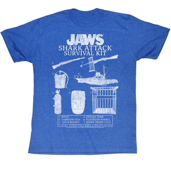 Jaws T-Shirt Distressed Shark Attack Survival Kit Royal Heather Tee - Yoga Clothing for You