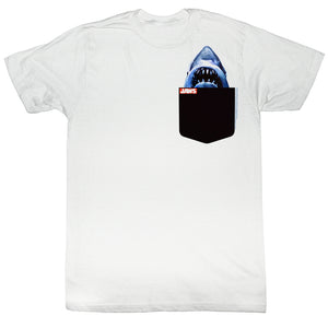 Jaws Tall T-Shirt Shark Head Pocket Print White Tee - Yoga Clothing for You