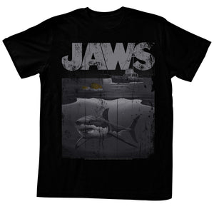 Jaws T-Shirt Distressed Shark And Boat Black Heather Tee - Yoga Clothing for You