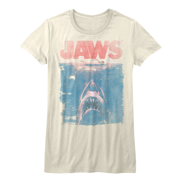 Jaws Juniors Shirt Distressed Faded Poster Natural Tee - Yoga Clothing for You