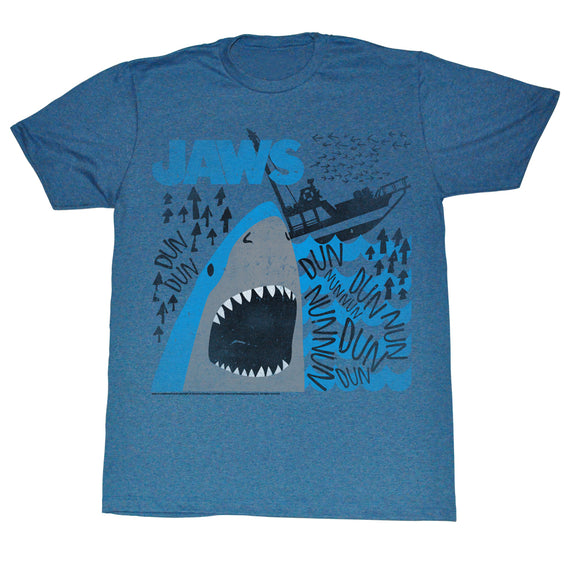Jaws T-Shirt Dun Dun Cartoon Boat Blue Heather Tee - Yoga Clothing for You