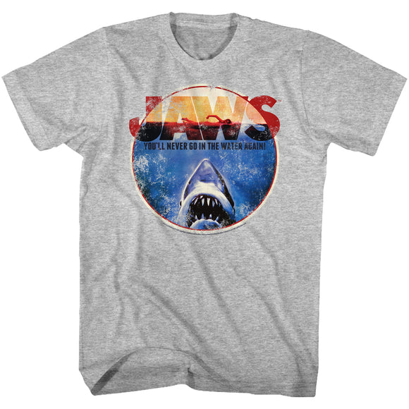 Jaws T-Shirt You'll Never Go In The Water Again Gray Heather Tee - Yoga Clothing for You