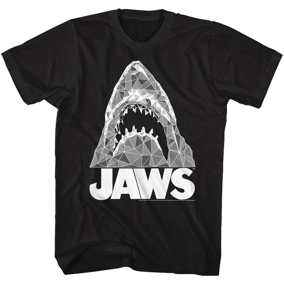 Jaws Tall T-Shirt Geometric Shapes Making Shark Black Tee - Yoga Clothing for You