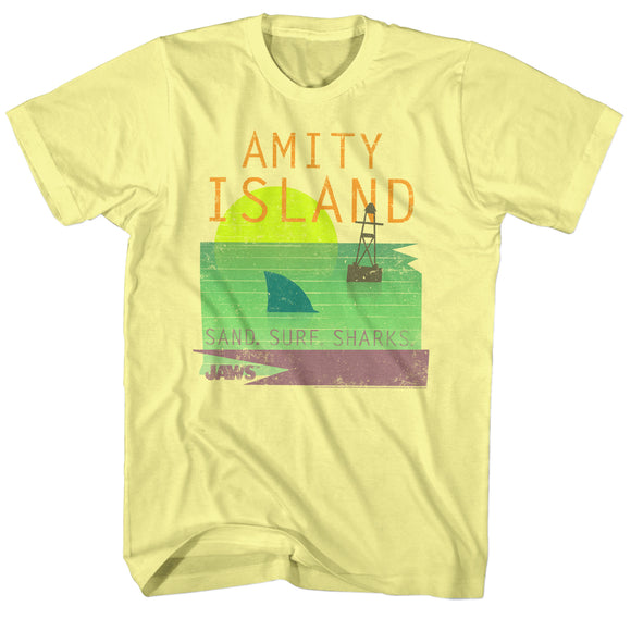Jaws T-Shirt Amity Island Sand Surf Sharks Yellow Heather Tee - Yoga Clothing for You