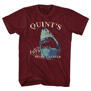 Jaws T-Shirt Quint's Shark Charter Since 1977 Maroon Heather Tee - Yoga Clothing for You