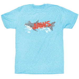 Jaws T-Shirt Line Drawing Watercolor Shark Light Blue Heather Tee - Yoga Clothing for You