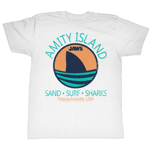 Jaws Tall T-Shirt Amity Island Sand Surf Sharks Massachusetts White Tee - Yoga Clothing for You