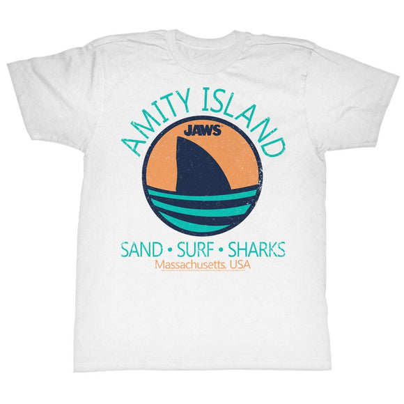 Jaws T-Shirt Amity Island Sand Surf Sharks Massachusetts White Tee - Yoga Clothing for You