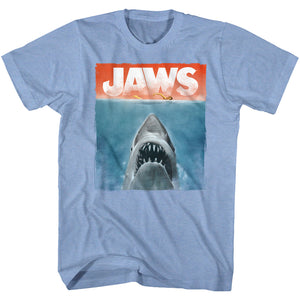 Jaws T-Shirt Line Distressed Colored Movie Poster Light Blue Heather Tee - Yoga Clothing for You