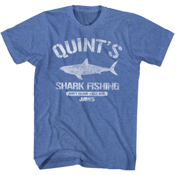 Jaws T-Shirt Distressed Quint's Shark Fishing Royal Heather Tee - Yoga Clothing for You