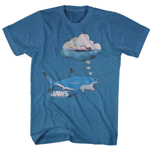 Jaws T-Shirt Distressed Dreaming Shark Dinners Pacific Blue Heather Tee - Yoga Clothing for You