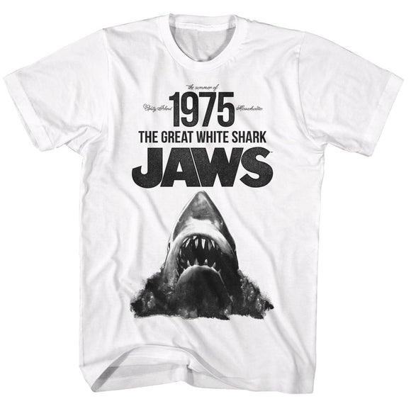 Jaws Tall T-Shirt Summer Of 75 Great White Shark White Tee - Yoga Clothing for You