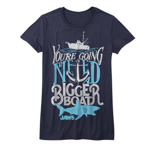 Jaws Juniors Shirt Going To Need A Bigger Boat Typography Navy Tee - Yoga Clothing for You