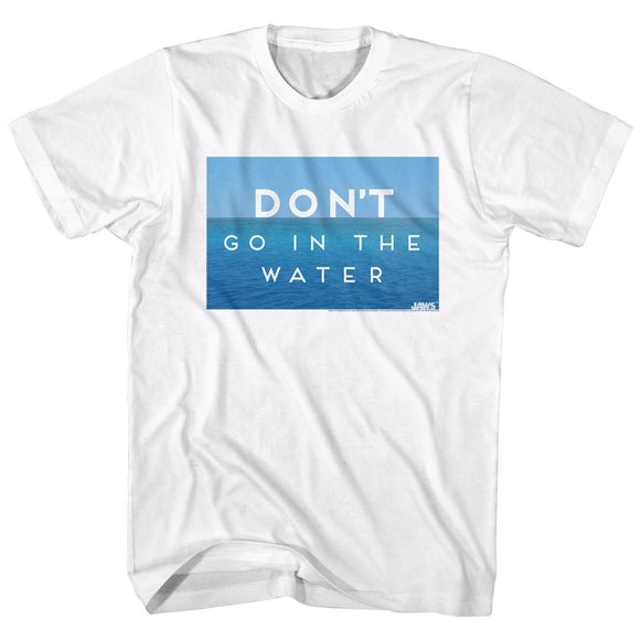 Jaws Tall T-Shirt Don't Go In The Water White Tee - Yoga Clothing for You