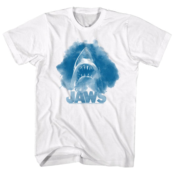 Jaws T-Shirt Blue Watercolor Portrait White Tee - Yoga Clothing for You