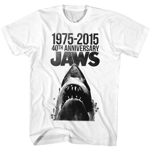 Jaws Tall T-Shirt 40th Anniversary B&W White Tee - Yoga Clothing for You