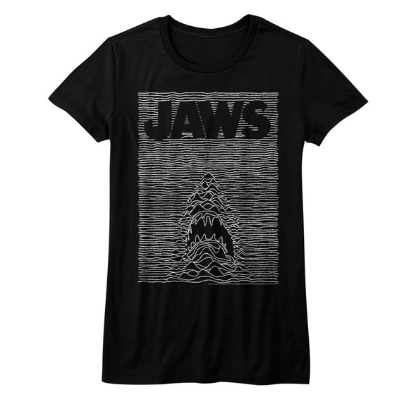 Jaws Juniors Shirt Waves Rippling Movie Poster Black Tee - Yoga Clothing for You