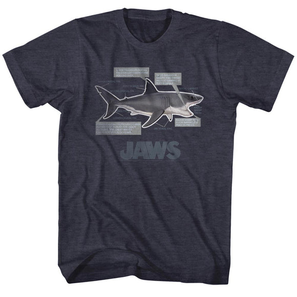 Jaws T-Shirt Full Shark Anatomy Navy Heather Tee - Yoga Clothing for You