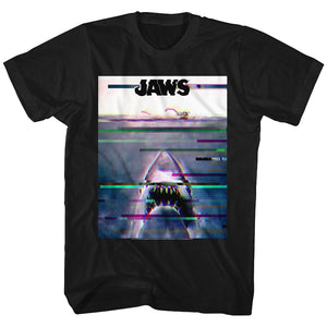 Jaws Tall T-Shirt Glitching Movie Poster Black Tee - Yoga Clothing for You