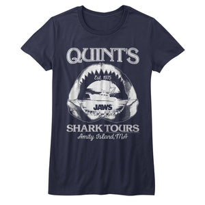Jaws Juniors Shirt Quints Shark Tour Jaw Bone Boat Navy Tee - Yoga Clothing for You