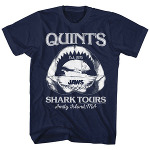 Jaws T-Shirt Quints Shark Tour Jaw Bone Boat Navy Tee - Yoga Clothing for You