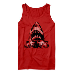 Jaws Mens Tanktop Distressed Shark Head Out Of Water Red Tank - Yoga Clothing for You