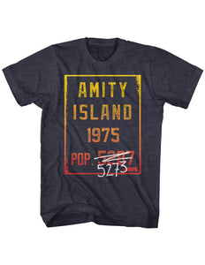 Jaws T-Shirt Amity Island 1975 Population Navy Heather Tee - Yoga Clothing for You