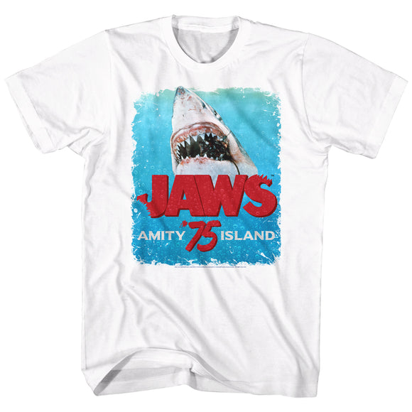 Jaws Tall T-Shirt Amity Island '75 Jaws Bite White Tee - Yoga Clothing for You