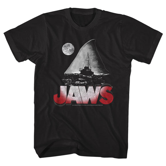 Jaws Tall T-Shirt In The Night Fin Silhouette Black Tee - Yoga Clothing for You