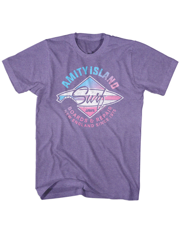 Jaws T-Shirt Amity Island Surf Purple Heather Tee - Yoga Clothing for You
