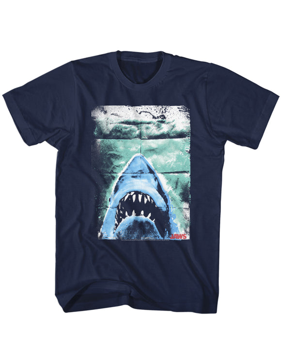 Jaws T-Shirt Distressed Folded Movie Poster Navy Tee - Yoga Clothing for You