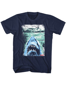 Jaws Tall T-Shirt Distressed Folded Movie Poster Navy Tee - Yoga Clothing for You