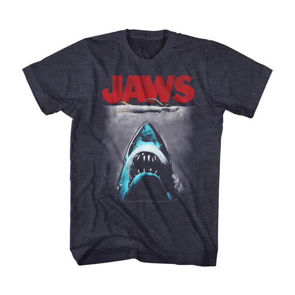 Jaws T-Shirt Distressed Red Logo Movie Poster Navy Heather Tee - Yoga Clothing for You