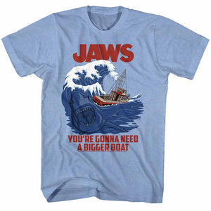 Jaws T-Shirt Ocean Waves Swell Shark Bigger Boat Light Blue Heather Tee - Yoga Clothing for You