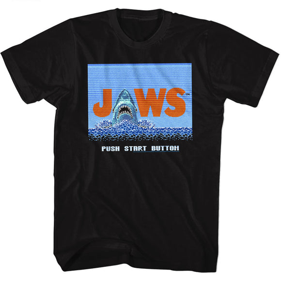 Jaws Tall T-Shirt Video Game Shark Press Start Black Tee - Yoga Clothing for You
