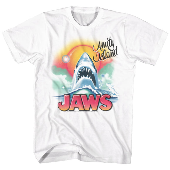 Jaws Tall T-Shirt Shark Airbrush Portrait White Tee - Yoga Clothing for You